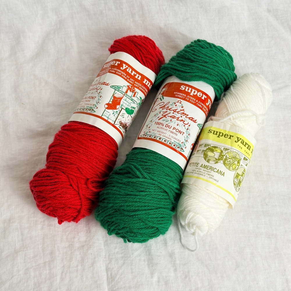 Vintage Super Yarn Lot of 3 Christmas Acrylic Skein Crochet Knit Worsted